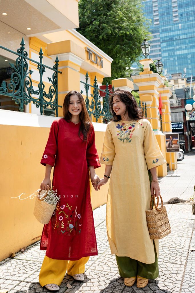 Áo dài Hoa Tường Vi Cói Design