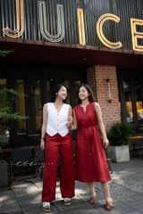 Đầm cổ xẻ sát nách nút dừa kèm belt linen tưng premium Cói Design