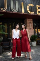 Đầm cổ xẻ sát nách nút dừa kèm belt linen tưng premium Cói Design