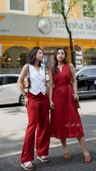 Đầm cổ xẻ sát nách nút dừa kèm belt linen tưng premium Cói Design