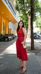 Đầm cổ xẻ sát nách nút dừa kèm belt linen tưng premium Cói Design