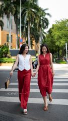 Đầm cổ xẻ sát nách nút dừa kèm belt linen tưng premium Cói Design