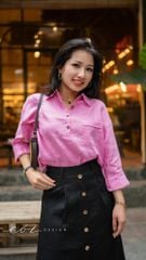 Áo cổ sơ mi 3 nút tay dài linen tưng premium Cói Design