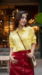 Áo cổ sơ mi 3 nút tay dài linen tưng premium Cói Design