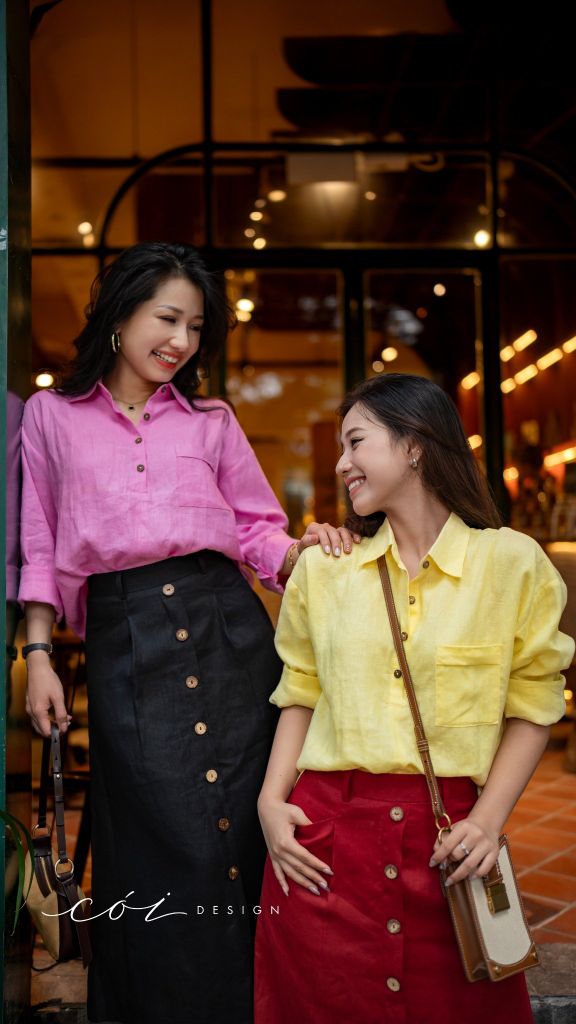 Áo cổ sơ mi 3 nút tay dài linen tưng premium Cói Design