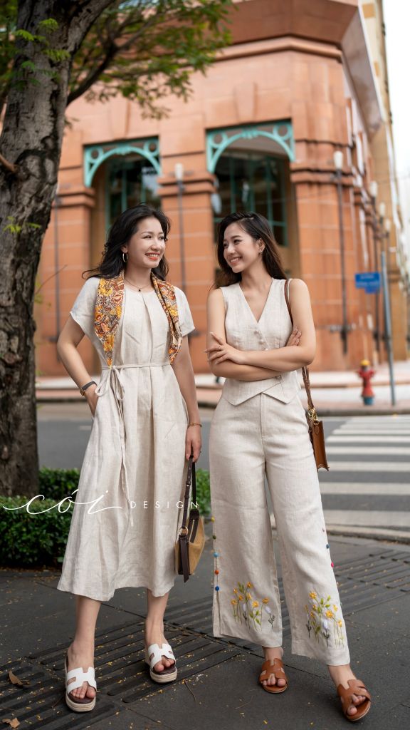 Áo gile nút bọc linen tưng premium Cói Design