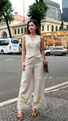 Áo gile nút bọc linen tưng premium Cói Design