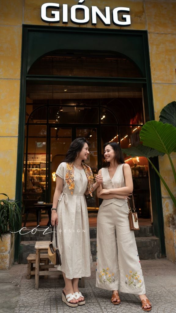 Quần suông thêu hoa nút bọc linen tưng premium Cói Design