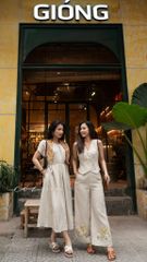 Đầm cổ tròn xếp ly kèm belt linen tưng premium Cói Design