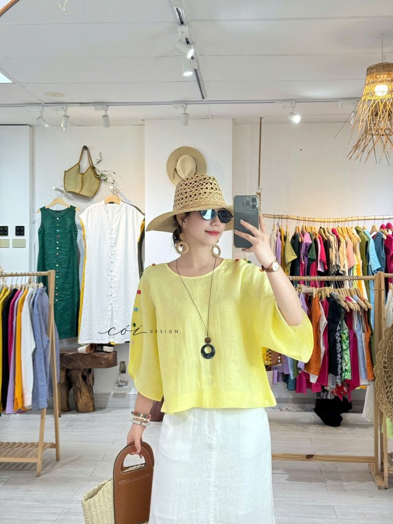 Áo tay rơi đan chéo lưng linen tưng premium Cói Design