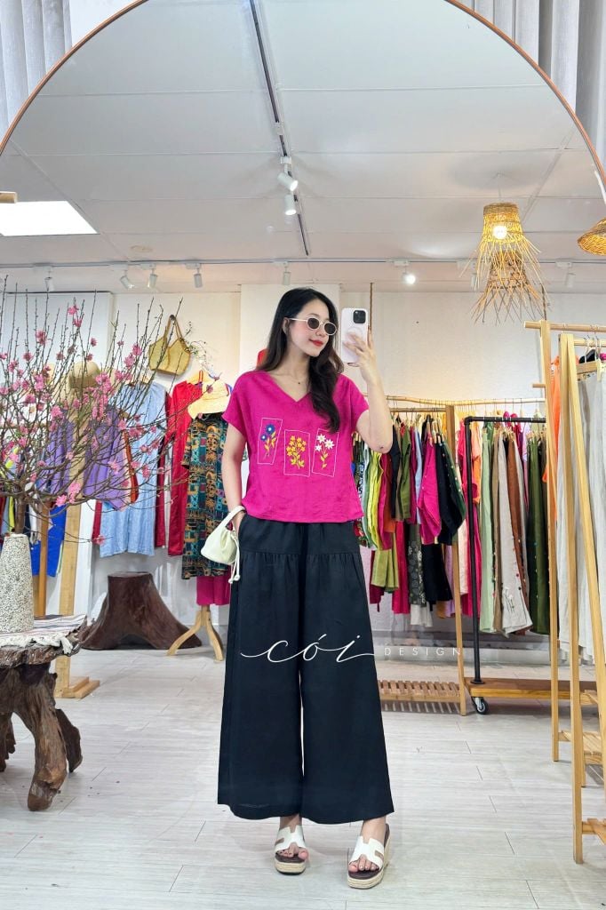 Quần 1 tầng suông lưng thun linen tưng premium Cói Design