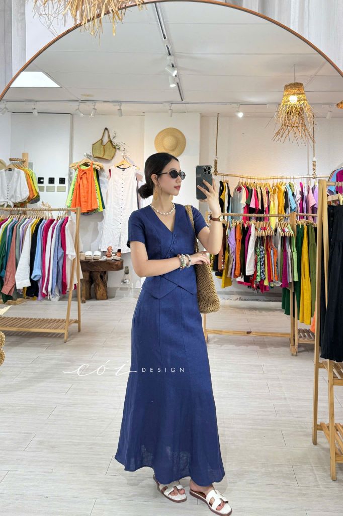 Áo gile xéo nút tay ngắn linen tưng premium Cói Design