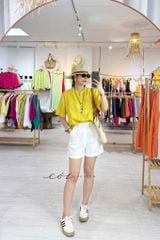 Áo cổ trụ tay ngắn nút bọc màu linen Tưng Cói Design