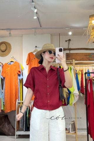 Áo sơ mi rút dây sườn linen tưng Cói Design