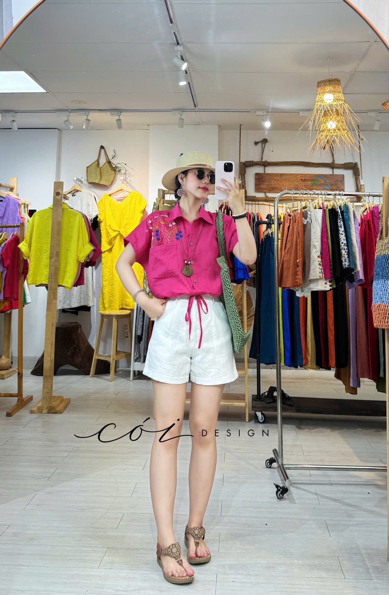 Áo Thêu hoa túi croptop rút eo linen tưng premium Cói Design