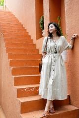 Đầm suông cổ tròn xếp nhún kèm belt linen tưng premium Cói Design