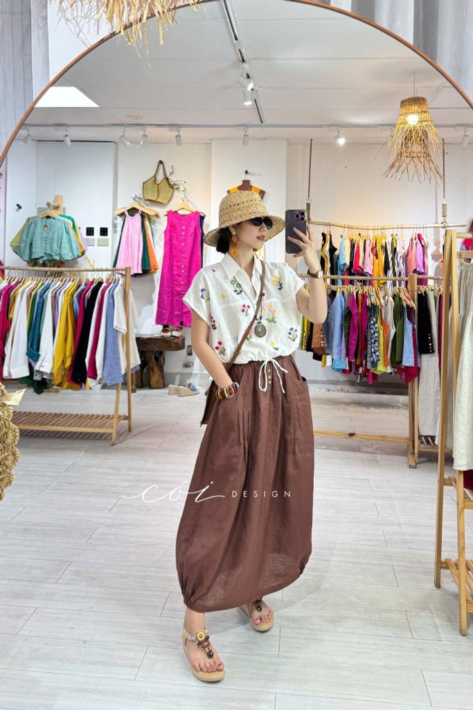 Chân váy dáng dài bo gấu linen tưng premium Cói Design