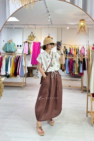 Chân váy dáng dài bo gấu linen tưng premium Cói Design