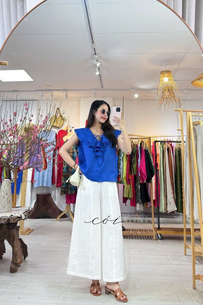 Áo cổ phối bèo linen tưng premium Cói Design