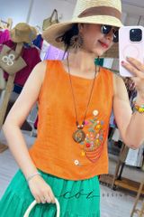 Áo thêu tay Giỏ Hoa Nhỏ ( khuy dây) Cói Design