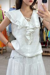 Áo cổ phối bèo linen tưng premium Cói Design