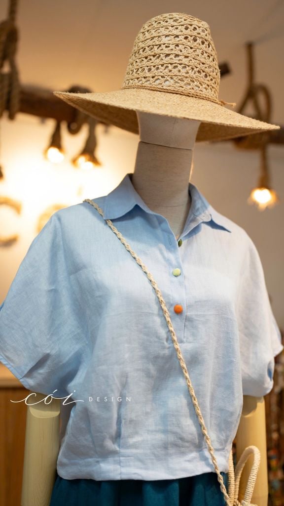 Áo sơ mi nút bọc tay liền Linen tưng premium Cói Design