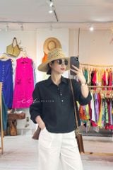 Áo cổ sơ mi 3 nút tay dài linen tưng premium Cói Design