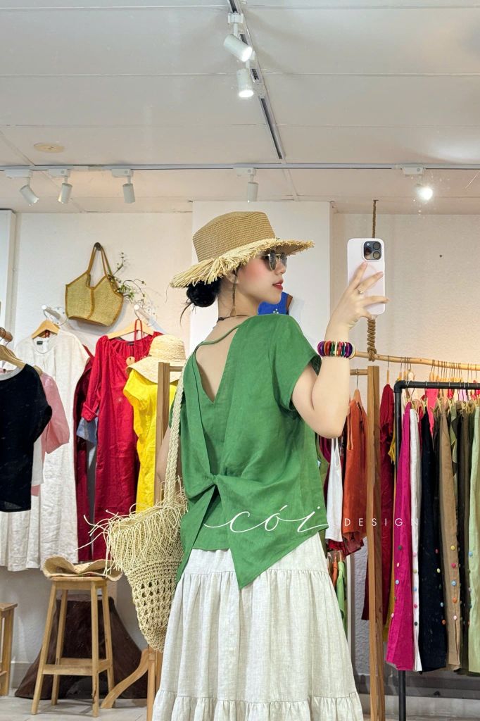 Áo xoắn lưng linen tưng premium Cói Design