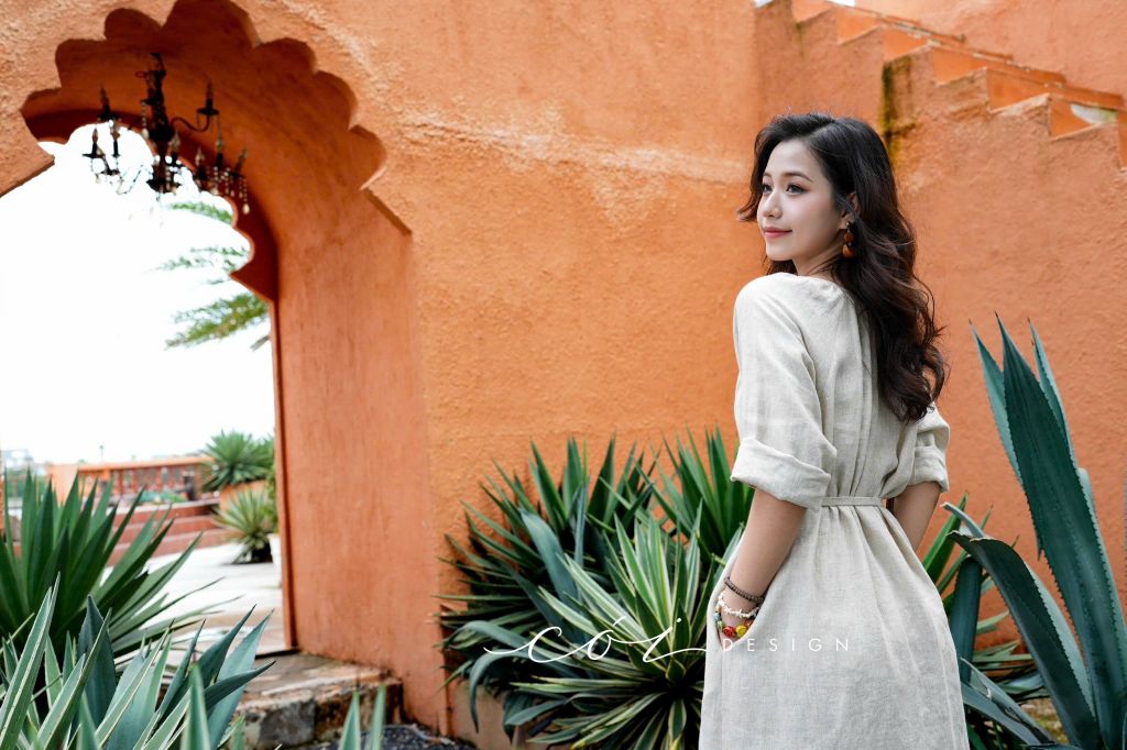 Đầm suông cổ tròn xếp nhún kèm belt linen tưng premium Cói Design