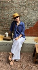 Áo sơ mi form suông phối nút lưng linen tưng premium Cói Design
