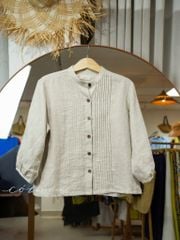 Áo cổ trụ xếp ly tay phồng linen tưng premium Cói Design