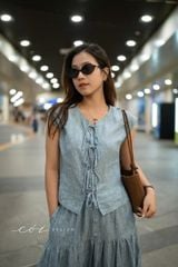 Áo cổ tròn phối nơ linen tưng premium Cói Design