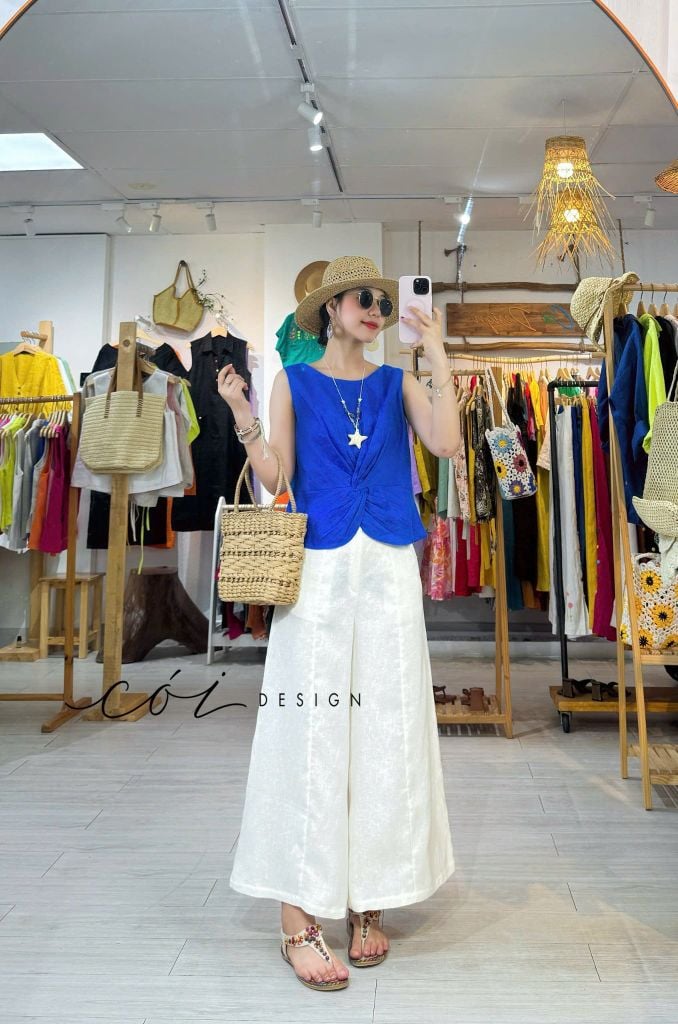 Áo sát nách xoắn eo linen tưng premium Cói Design
