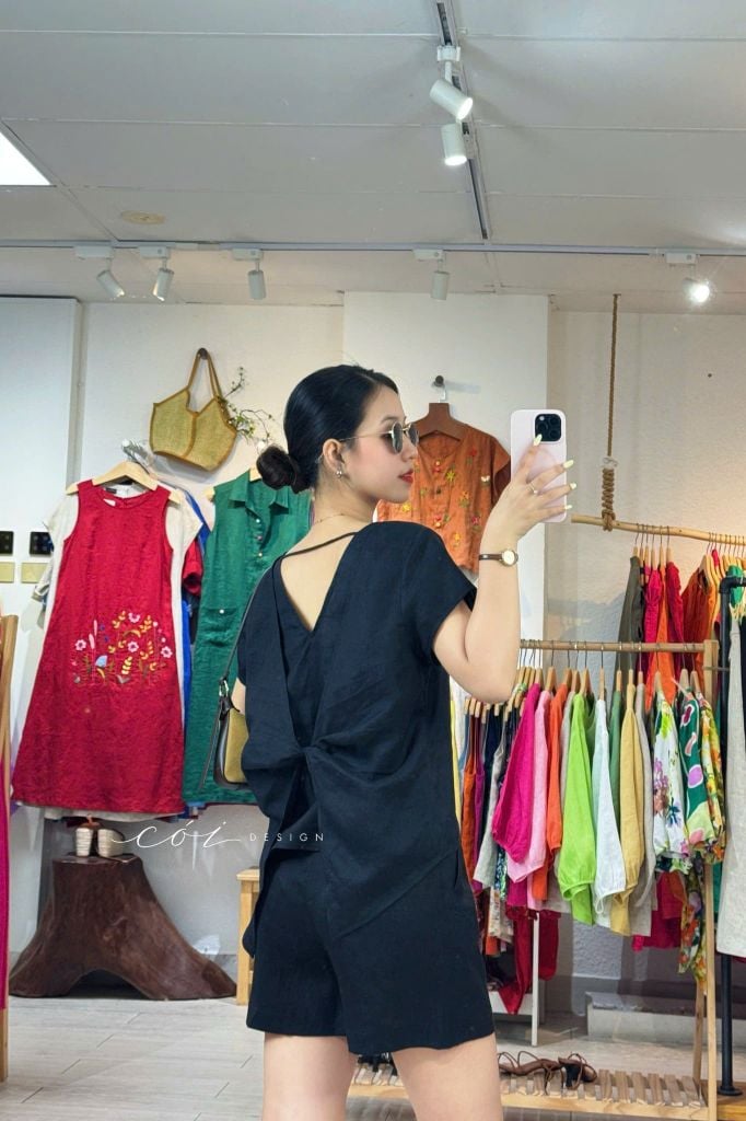 Áo xoắn lưng linen tưng premium Cói Design