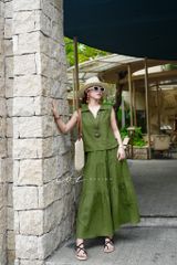 Áo sát nách cổ V nút bọc màu linen tưng premium Cói Design