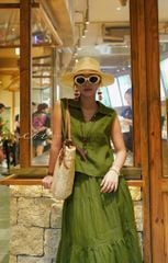 Áo sát nách cổ V nút bọc màu linen tưng premium Cói Design