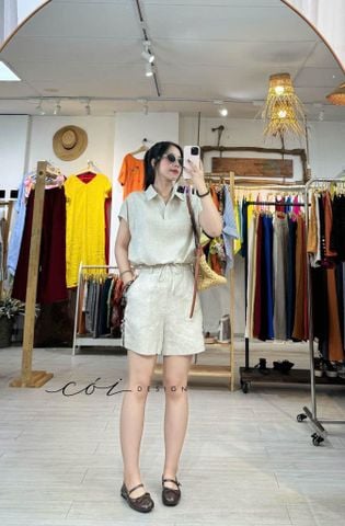 Quần short nút dừa linen tưng premium Cói Design
