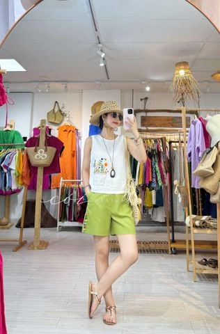 Quần short nút bọc màu linen Hàn Cói Design