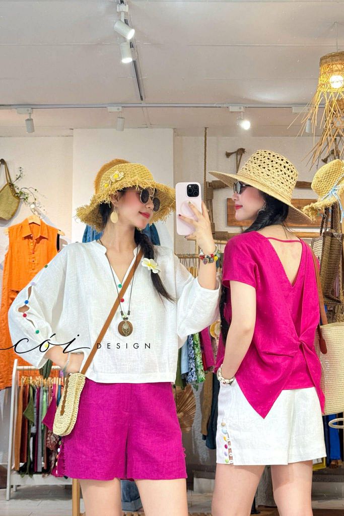 Quần short nút bọc màu linen tưng premium Cói Design
