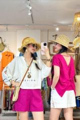 Quần short nút bọc màu linen tưng premium Cói Design