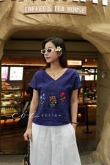 Áo thêu 3 ô linen tưng premium Cói Design