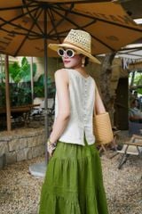 Áo sát nách thêu tay hoa rơi viền sò linen tưng premium Cói Design