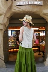 Áo sát nách thêu tay hoa rơi viền sò linen tưng premium Cói Design