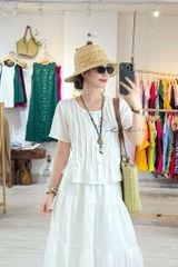 Áo cổ tròn xếp ly nút bọc linen tưng premium Cói Design