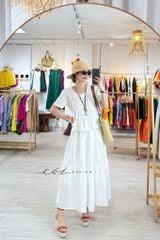 Áo cổ tròn xếp ly nút bọc linen tưng premium Cói Design