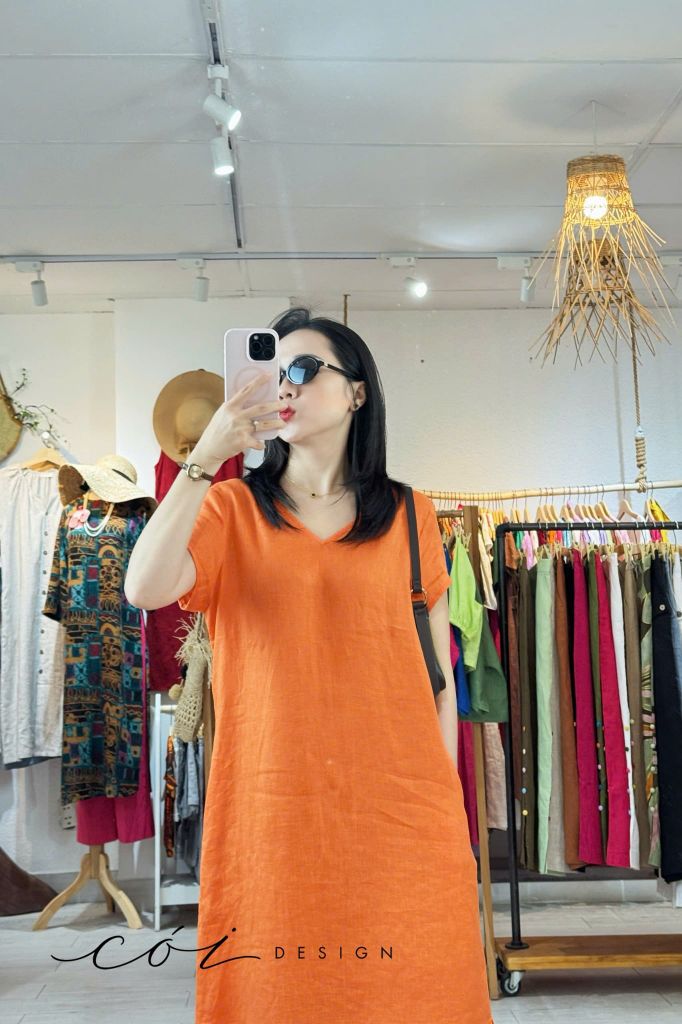 Đầm suông xoắn lưng linen tưng premium Cói Design