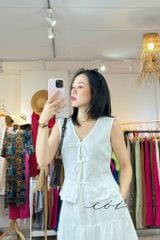 Áo sát nách phối nơ linen tưng premium Cói Design