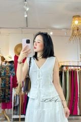 Áo sát nách phối nơ linen tưng premium Cói Design