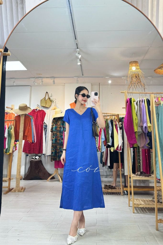 Đầm suông xoắn lưng linen tưng premium Cói Design