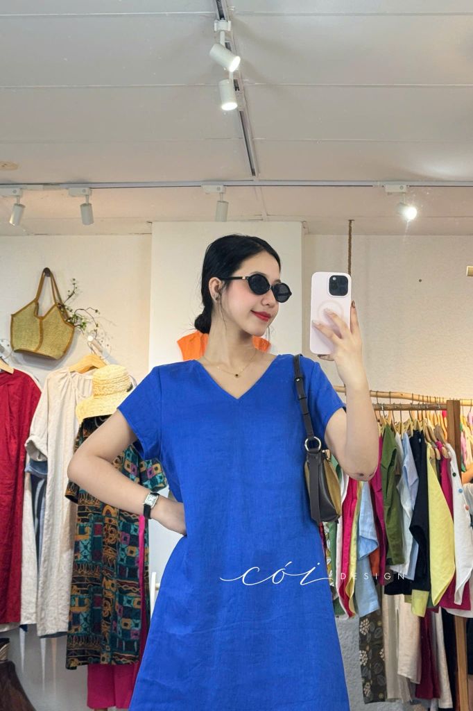 Đầm suông xoắn lưng linen tưng premium Cói Design